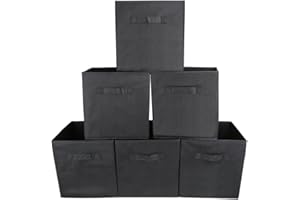 Set of 6 EZOWare Collapsible Fabric Storage Cube Organiser Bins, Collapsible Basket with Handles for Home, Kids Baby Nursery Room, Closet Toys Organisation, 26.7 x 26.7 x 27.8 cm/Black