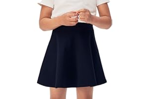 PRETTY FASHION Girls Skater Skirt Kids High Waisted Stretchy Plain Flared Skirt for Girls Flippy Full Circle Skirt for School Ages 5-13 Years