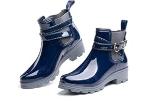 Hitmars Gummistiefel Damen Halbhoch Kurz Chelsea Gummistiefeletten Regenstiefel Kurzschaft Boots Outdoor Gartenschuhe Schwarz 36-43 EU