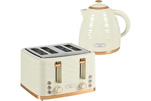 ‎HOMCOM HOMCOM Wasserkocher Toaster Set Frühstück-Set mit 1,7L Wasserkocher, 4 Scheiben Toaster, 2200 W, 7 Bräunungsstufen, Auftauen, Aufwärmen und Krümelfach, Otter Thermostat, Beige
