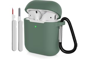 KOKOKA Custodia in Silicone Compatibile per AirPods 2 con Kit di Pulizia, Case Cover Protettiva in Premium Silicone per Airpods Seconda Generazione 2019 con Moschettone, Deep Green