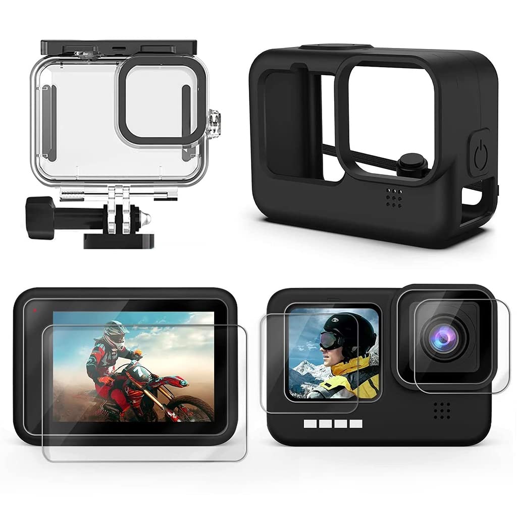 ZIBUYU®Gopro Accessories Kit Transparent Waterproof Case Silicone Case for GoPro Hero 11/Hero 10/Hero 9 with Tempered Glass Protector for Camera Lens & Touch Screen, Underwater Protective Housing Case