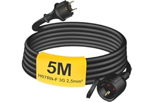 HUARUI Verlängerungskabel Outdoor 5m mit Schutzkappe H07RN-F 3G 2,5 mm², Gummi Stromkabel Verlängerung mit Schuko Stecker für den Außenbereich IP44, Elektrokabel außen, 3500W, 16A 250V, Schwarz