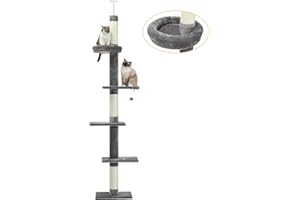 PAWZ ROAD PAWZ, Albero per gatti a 5 livelli dal pavimento al soffitto, altezza regolabile, centro di attività per arrampicata, con tiragraffi, letto accogliente, palla penzolante per gatti/gattini, da interno,