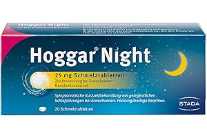 ‎HOGGAR Hoggar Night – Schlaftabletten zur Hilfe beim Einschlafen und bei akuten Schlafstörungen – Gut verträglich, für erholsamen Schlaf – 1 x 20 Schmelztabletten