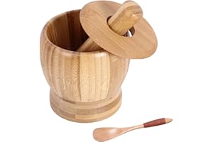 Mortier avec pilon en bambou Hibucuo Mortier à base de plantes fait main avec bord naturel Mortier de cuisine 11 cm