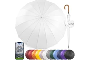 Royal Walk Parapluie Automatique pour Homme et Femme Résistant aux Vent, Solide Anti Tempete XXL Grand Taille Parapluie Canne De Golf Pour 2 Personnes Poignée en Bois 16 Baleines 120cm