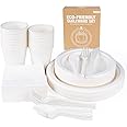 Anstore Disposable Plates and Cutlery Set, 200 Pcs Paper Plates and Cups Set, Biodegradable Tableware Set Party Wedding Christmas Picnic Set Including Plate, Spoon, Fork, Knife, Drinking Cups, Napkins