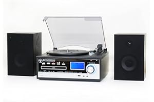 Steepletone Broadway 5 in 1 Bluetooth music centre with CD,FM radio,3 speed Record player has facility to burn vinyl or CD to USB