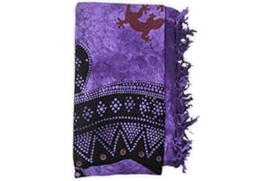 Seamar Telo Arredo Copritutto Grande Geko 210x230 cm 100% Cotone Copri divano Gran foulard con Frange Batik (Viola)