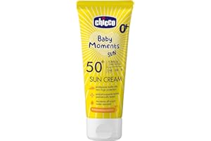 Chicco Crema Solare SPF 50 +, per Bambini, Resistente all'Acqua, Ottima Protezione Contro UVA, UVB e Infrarossi, 0 Mesi +, 75 ml
