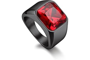 Bandmax Gemstone Signet Rings for Men, Stainless Steel Sovereign Ring Fancy Cut Cubic Zirconia Rings Emerald/Black Onyx/Ruby Ring Wedding Ring Size O to Z+3 Gift Packaging