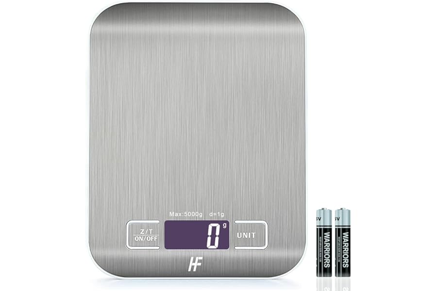 HomeFashion 5kg 1g 11lb Digital Kitchen Scales Food Scale with stainless steel Platform Electronic Cooking Backlit LCD Display Multifunction for Home and Office Use