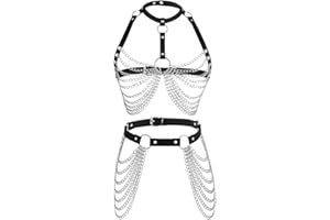 MUVONZI 1 Satz Körperkette, Festival Outfit Damen, Gothic Schmuck, Bauchkette, Body Chain Sexy Taillenketten, Punk Leder Truhe Kette Schwarz, Geschichtet BH Ketten Mehrschichtig Körperketten Nachtclub