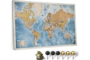 CANVASCALE Canvas World Map with Cork Pin Board - English Lettering - Decorative Wall Decoration for All Rooms - Canvas Pictures with World Map Motif (120x80 cm, Pattern 15)