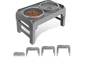 SCHITEC Elevated Dog Bowls 4 Adjustable Heights Raised Dog Bowl Stand with Slow Feeder Bowls & Non Spill Dog Water Bowl Set, Food and Water Feeding Bowl for Small Medium Large Pets Dogs and Cats