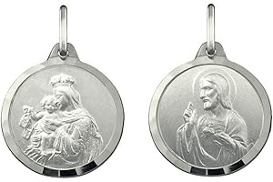 SEBAOTH Medalla Escapulario Plata Ley. 19mm diametro. Virgen del Carmen y Sagrado Corazon de Jesus