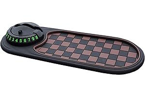 Alwodici Multifunctional Car Anti Slips Pad Vehicle-Mounted Anti-Slip Mat with Phone Holder Non Slip Cars Dashboard Mat With A Temporary Parking Number Rotating Car Phone Holder (Brown)