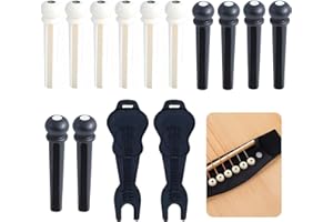 DOMICUBES 12PCS Acoustic Guitar Bridge Pins, White Black Bone Bridge Pins Guitar Bridge Pins Pegs with 2PCS Bridge Pin Puller Remover & Abalone Dot Inlay for 6 & 12 String Acoustic Guitar Electric Classical Fol