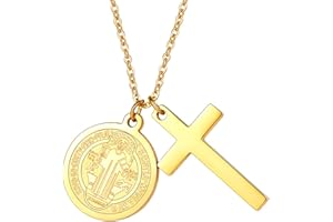 FaithHeart Collana di Santi per Uomo Donna Vergine Maria San Benedetto Collana Croce a Doppio Ciondolo Vuoto Gioielli Religiosi Amuleto Collana Fortunata Regalo Compleanno
