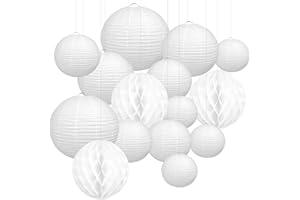 JINGYOU 16 Pcs Hanging Lantern White Paper Lanterns, Chinese Lanterns for Party Decorations, Weddings, New Year, Halloweens, Birthdays Parties Events