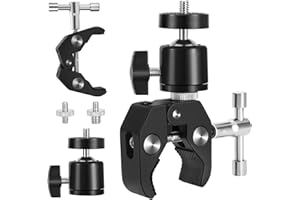 TOOCCBII Camera Clamp Mount Ball Head Clamp, Super Clamp and Mini Ball Head Hot Shoe Mount Adapter with 1/4 and 3/8 Screw, Compatible for Photography, Action Camera, Microphone, LCD Field Monitor, Lights