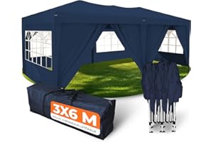 Kronenburg Tonnelle Pliante Étanche 3x6 m avec 6 Parois Latérales, Barnum de Jardin Anti-UV 50+, Bleu – Montage Facile pour Fêtes et Événements Extérieurs