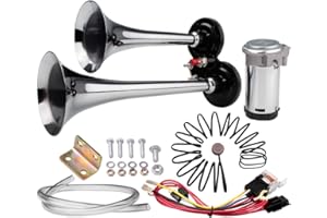 ‎FARBIN FARBIN Auto Horn 12V 150db Super Loud Air Hupe, Chrom Zink Dual Trompete Air Horn, LKW Hupen mit Kompressor Drahtbaum und Knopf, für alle Fahrzeuge (12V, Doppelrohr Luft horn mit Knopf)