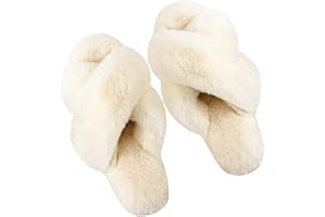 dressfan Zapatillas de Estar por Casa Mujer Felpa Punta Abierta Chanclas Pantuflas de Casa Cómodos Calentitas Plano Suela de Goma Antideslizante Zapatos Interior/Exterior
