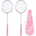 Badminton Birdies 2 Pieces Badminton Set, Lightweight Iron Alloy Frame Double S, One Piece Racquets Body Design, T Joint And Reinforced Frame, For Beginners Student Training Badminton Racquet