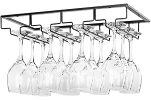 FOMANSH Soporte para copas de vino, para debajo del mueble, organizador de metal para bar o cocina, 4 filas, Negro