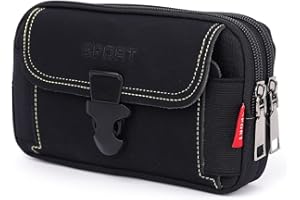 LAXIAY Men's Mobile Phone Sports Bag,Canvas Belt Bag Phone Wallet Purse,Outdoor Sports Bum Pouch Casual Mobile Phone Pocket (Black,A)