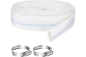 Rebower Pool Backwash Hose, 1.5 Inch x 98.4ft Reinforced Drain Hose PVC Lay Flat Water Discharge Pump Hoses for Pool Filter Swimming Pump, with 2pcs Clamps, White
