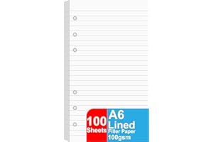 GETVOW A6 Lined Refill Paper, 100 Sheets/200 Pages Loose Leaf Paper for Filofax Person Binders, 6 Holes Punched, 100gsm Ruled White Filler Paper, 9.5 x 17.1cm…