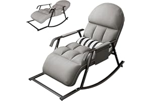 T-ZBDZ Sedia a dondolo, poltrona relax con funzione reclinabile, con schienale e poggiapiedi regolabili, per soggiorno, camera da letto, balcone, giardino (grigio)