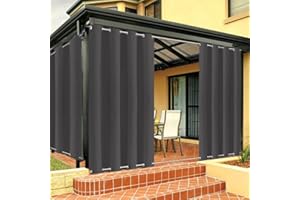FICARICO Outdoor Curtain Weatherproof with Eyelets Top and Bottom, Outdoor Curtains, Sun Protection, Waterproof Opaque Curtains for Gazebo, Custom Size, 1 Piece, Dark Grey, W 264 x H 245 cm