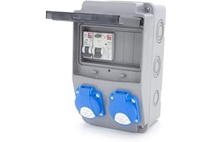 Distributore da parete ELS Elektrotechnika con interruttore FI 40/2/0,03A 2xSchuko 230V 1xinterruttore C16A Distributore di corrente da cantiere 1P per aree interne/esterne, officine e fabbriche IP54