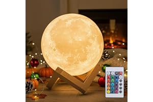Mydethun Moon Lamp 16 Colours 3D LED Night Light – 5.9 Inch with Wooden Stand, Remote & USB Rechargeable, Bedroom Home Décor, Gift for Women Kids Mum, Halloween, Christmas, Birthday