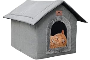 PLLYPE Dom dla kota na zewnątrz Wodoodporny, dom dla zwierząt z pluszową poduszką, nora dla psa z odpinanym pokrowcem, dla kotów i psów (jasnoszary, 40 x 35 x 40 cm)