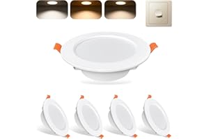 Sweier 5W Ultra-Slim LED Recessed Ceiling Lights - Wall Switch Controlled 3 Color Temperatures (6000K/3000K/4000K) IP44 Bathroom Downlights - 480LM Ceiling Spotlights - Easy Install 70-85mm Cutout