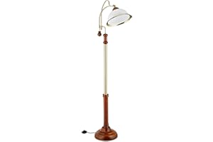 ‎RELAXDAYS Relaxdays Lampa stojąca, lampa łukowa w stylu secesyjnym, szklany klosz, drewno, oprawa E27, wys. x szer. x gł.: 166 x 40 x 36 cm, brązowa/złota