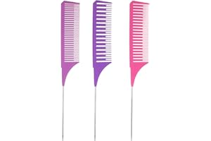 HJZHII 3 szt. grzebieni do rozjaśniania, profesjonalny grzebień do farbowania włosów, grzebień tkacki z długim ogonem szczura ze stali nierdzewnej, 3 rozmiary, do domowego salonu fryzjerskiego