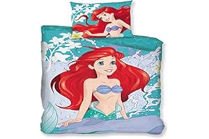 DIFUZED AYMAX S.P.R.L. Juego de Cama de Disney La Sirena, 100% algodón, Funda nórdica Ariel de 140 x 200 cm y Funda de Almohada de 65 x 65 cm