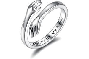WONVIN COLLECTION 925 Sterling Silver Hug Rings for Women, I Love You Forever Love You Mother Gift Sister Gifts Engraved Words Hugging Hands Open Ring Friendship Jewelry Gift