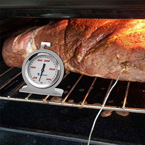Edelstahl Bimetall Backofen – Ofen Thermometer . Backofenthermometer bis 300 °C Analog mit Holz Pfannen / Fleischwender als Set - 6