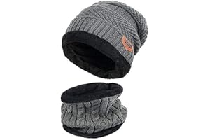 Hcimooy Berretto Invernale per Bambini Berretto con Cappuccio Set Caldo e Spesso con Cappuccio in Teschio Lavorato a Maglia con Fodera in Pile per Bambini