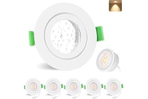 YindaLux 6x Foco empotrable LED 230V 5W 550LM IP65 Spot de techo 2700K Luz cálida Spot LED Taladro 68mm Luz empotrada Plana GU10 Spots empotrable para Baño Salón Blanco, No regulable