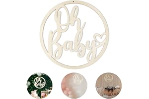 ‎HONGMA Großes Holzschild "Oh Baby", 35.6 cm, Buchstabenausschnitte, Wandbehang, Babyparty, Kinderzimmer, Dekoration, großer runder Kreis, Holz, Foto-Requisiten, Dekorationen