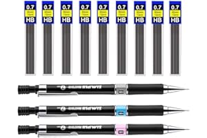 DOUSELLA 3 Pièces Porte-mines 0.7mm avec 120 PCS 0,7mm Recharges de Plomb HB, Crayon à Mine de Plomb Recharges pour Porte Mine Crayon Mécanique Set pour Écrire Dessin Charpentier (Noir)