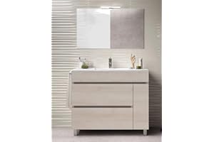 ALLSTONE Set da bagno Caprera 2 cassetti e una porta - 9 colori diversi - 15 misure - Include mobile, lavabo e specchio - crema 75 x 45 cm